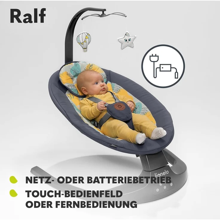 LIONELO Ralf 2in1 Babywippe und Liegestuhl, Fernbedienung, 12 Melodien, zwei Schaukelrichtungen, 5 Schaukelgeschwindigkeiten, Sperrung, Rückenlehnenverstellung, Timer, leiser Betrieb – Bild 7