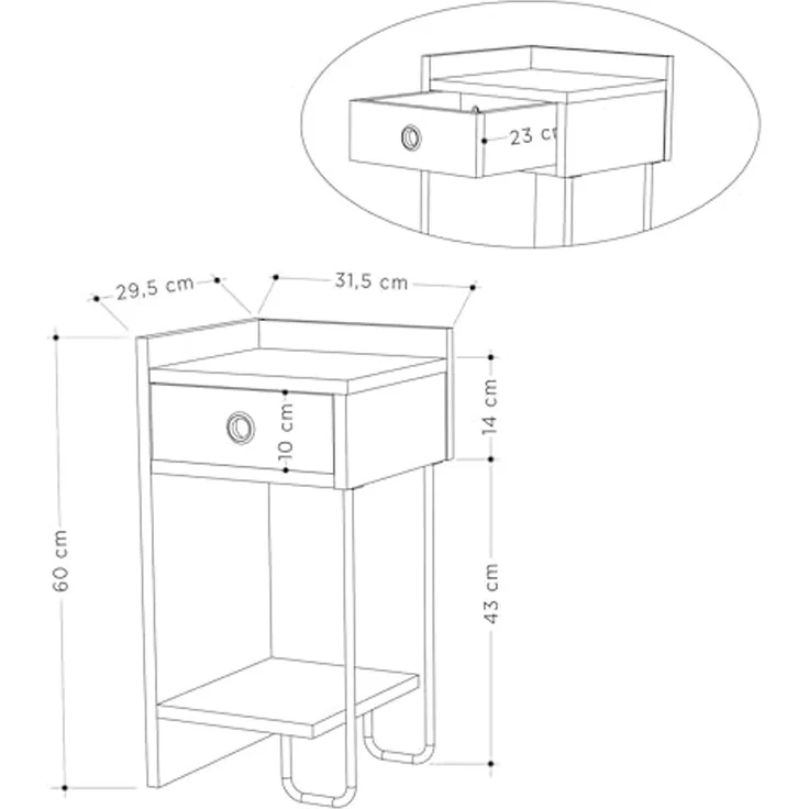 Dmora Nachttisch Quilla 32 x 30 x 61 cm Weiß 1 Schublade 2 Böden – Bild 2