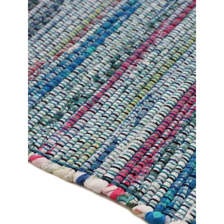 carpetfine 'Kelim Chindi' Teppich, Wendeteppich, rechteckig, Höhe: 6 mm, handgewebt, mit Fransen, Blau, 75x200 cm – Bild 4
