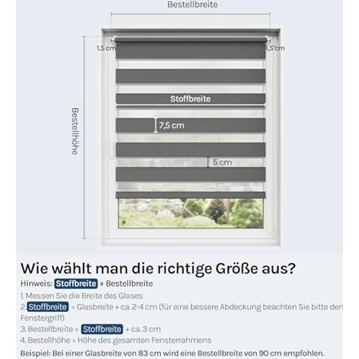 WOLTU Doppelrollo Klemmfix ohne Bohren 80x210 cm, Gris Oscuro | Duo Rollos für innen Fenster & Tür, Zebrarollo Lichtdurchlässig Fensterrollo Seitenzugrollo Verdunkelnd, Stoffbreite 77 cm – Bild 6