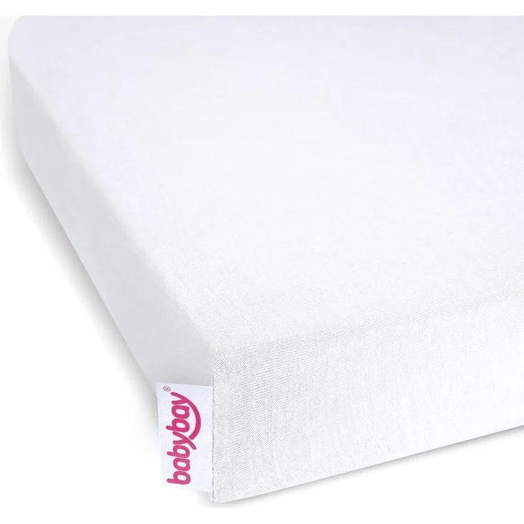 Babybaby Jersey Spannbettlaken weiß für Babybay Original, Maxi, Mini, Boxspring mit Verlängerunsseite