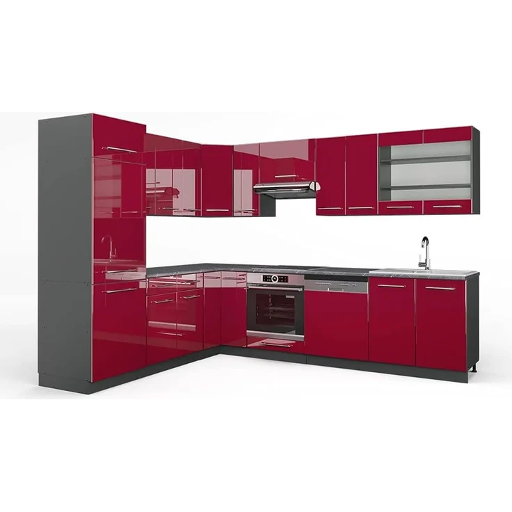Eckküche Fame-Line Bordeaux Hochglanz/Anthrazit 287 x 227 cm ohne Arbeitsplatte Vicco – Bild 1