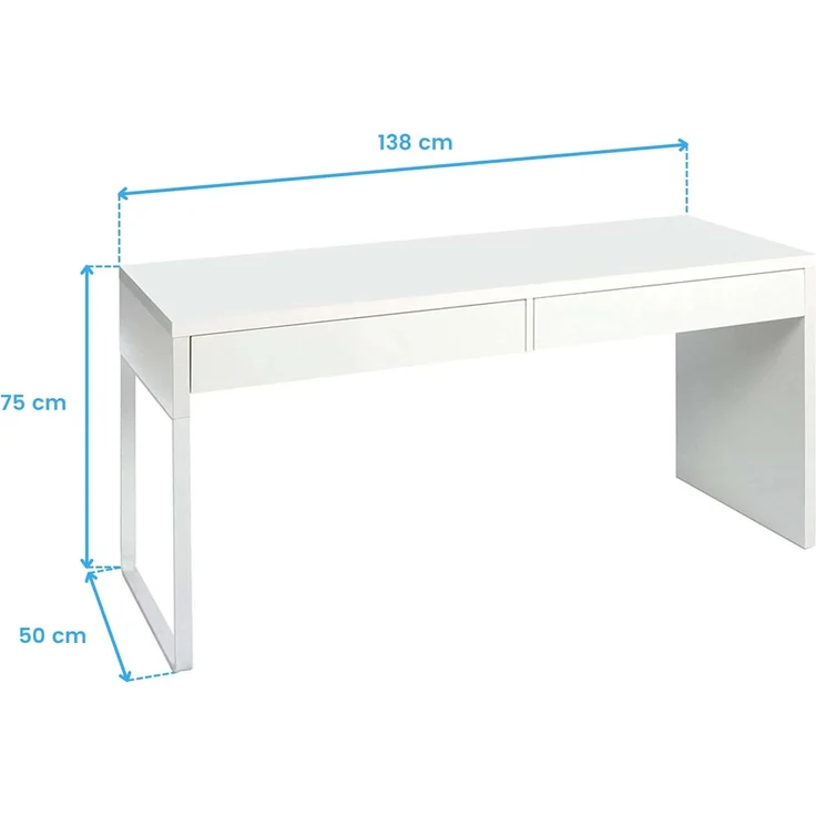 Habitdesign Touch, Schreibtisch mit 2 Schubladen, Bürotisch, Kanzleitisch, Weiß, Maße: 138 cm (B) x 50 cm (T) x 75 cm (H). – Bild 3