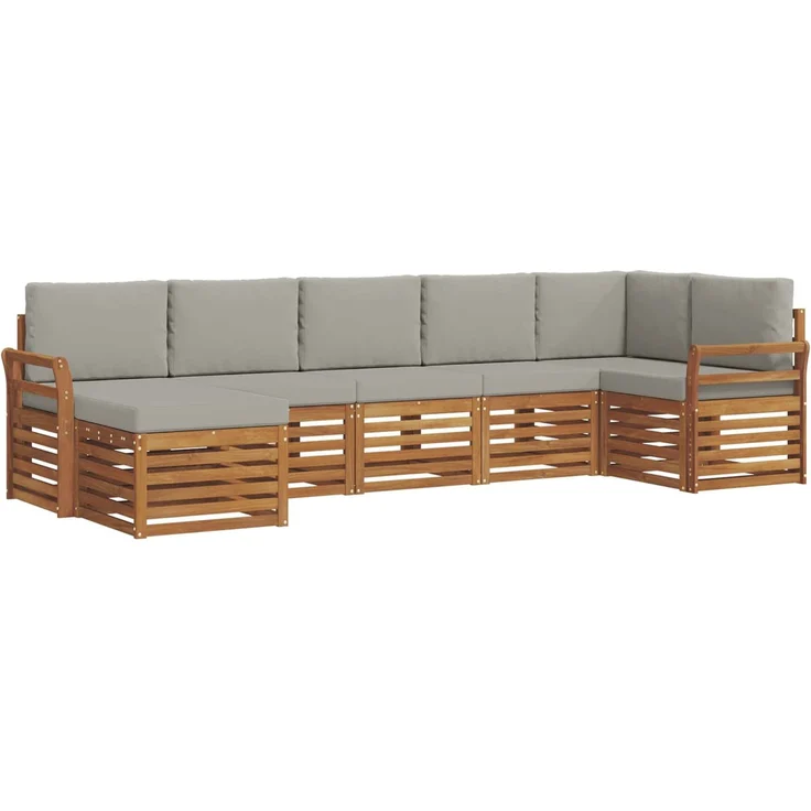 vidaXL Outdoor-Sofagarnitur 7 stk. 6-Sitzer Natur und Hellgrau 3375171 – Bild 2