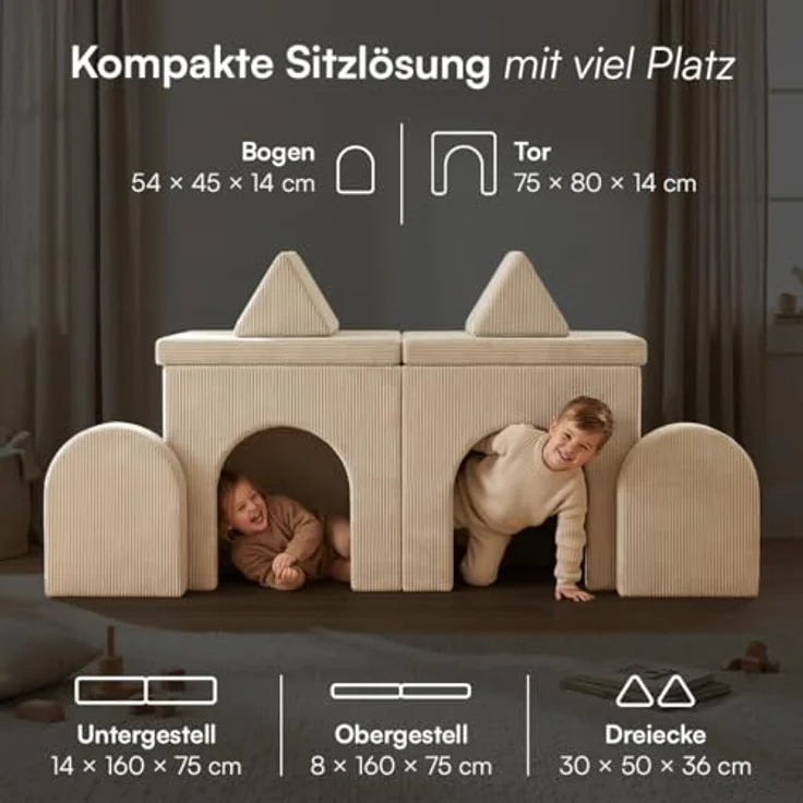Bellabino 'Nile' Spielsofa mit Toren, 8-tlg, Cord, beige, faltbare Kindercouch, abnehmbarer & waschbarer Bezug, Kindersofa aus Schaumstoff – Bild 9