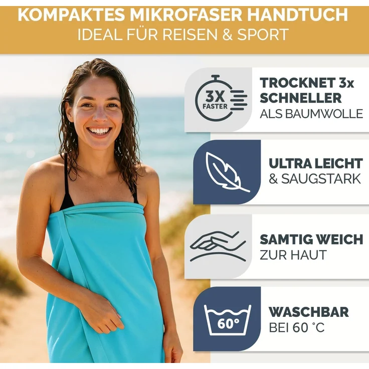 Blumtal Sporthandtuch Mikrofaser Handtuch - kompakte Mikrofaser Handtücher, Mikrofaser (inkl. Transporttasche, einzeln oder als Set verfügbar, 1-St), ultra leicht & schnelltrocknend, Reisehandtuch, Strandhandtuch – Bild 2