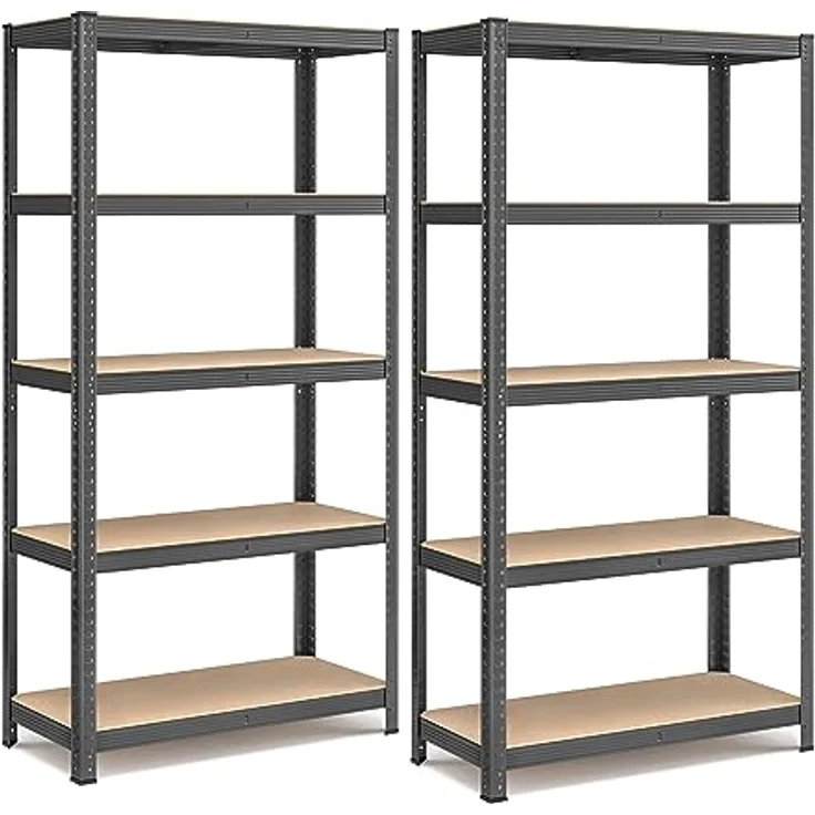 SONGMICS Schwerlastregal, 2er Set, Kellerregal, Lagerregal, 40 x 90 x 180 cm, Regal mit Stahlgestell, jeweils bis 875 kg belastbar, 5 verstellbare Ablagen, grau GLR040G02 – Bild 2