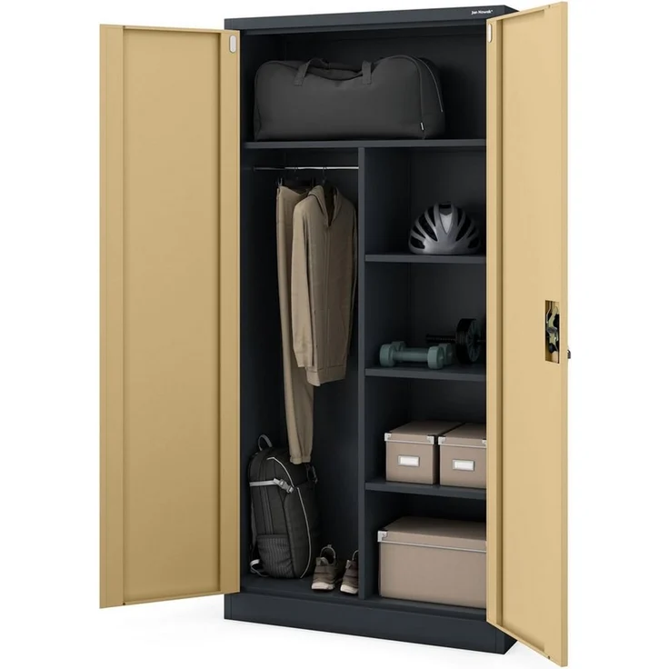 Jan Nowak Metallschrank abschließbar Multifunktionsschrank Büroschrank Aktenschrank Kleiderschrank mit Kleiderstange und Fächern, Stahl Schrank für Büro Kanzlei 185 x 90 x 45 cm – Bild 3