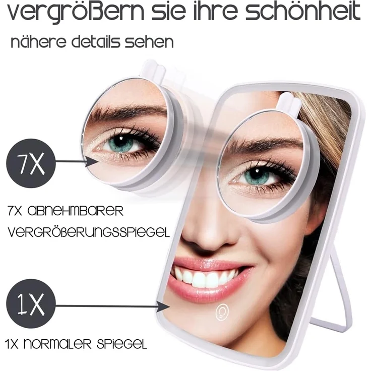 Melko Kosmetikspiegel Make-up Schminkspiegel Kosmetikspiegel mit LED Beleuchtung Lupe (Stück), LED Beleuchtung – Bild 4