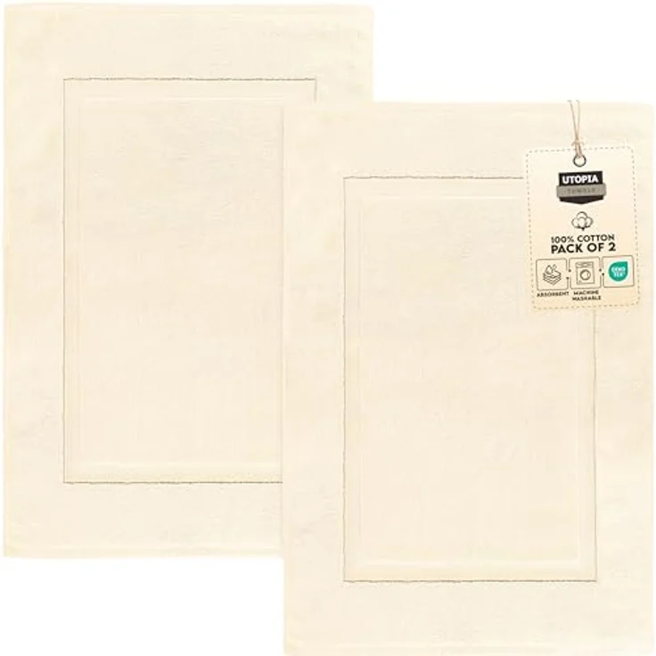 Utopia Towels UT1044 Badematten aus Baumwolle, gebändert, elfenbeinfarben, ohne Badezimmerteppich, 53,3x86,4 cm, 100% ringgesponnene Baumwolle, sehr saugfähig und maschinenwaschbar, – Bild 2