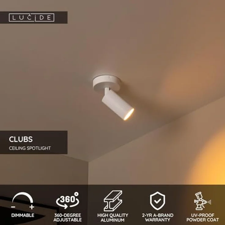 LUCIDE CLUBS Deckenstrahler, 1xGU10, dreh- und kippbar, Aluminium, Weiß – Bild 3
