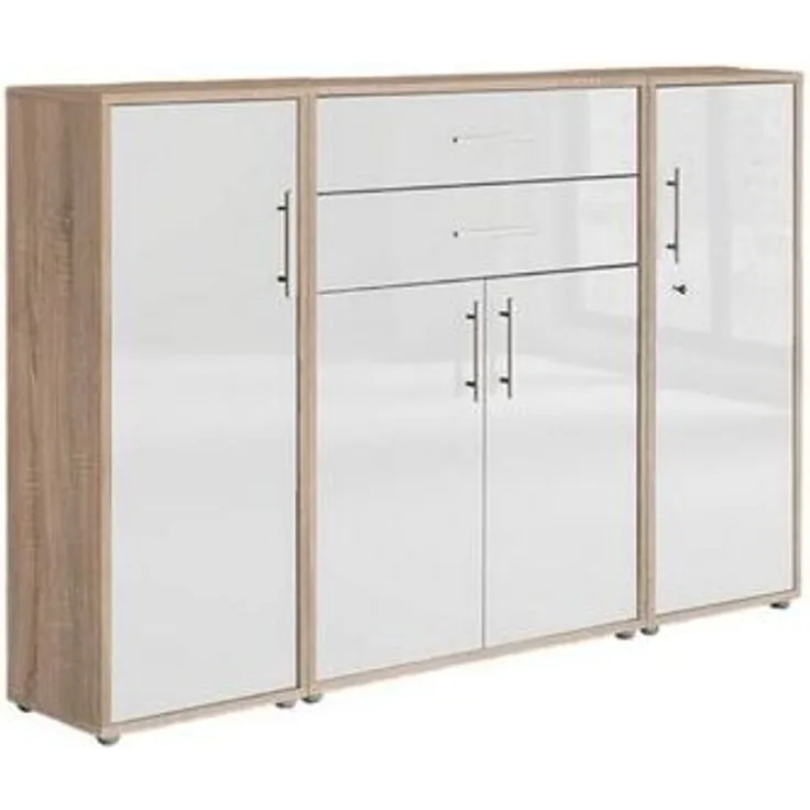 BMG Möbel Aktenschrank Tabor (Set 16, Büroschrank mit Metallgriffen) rechte Tür abschließbar, Made in Germany