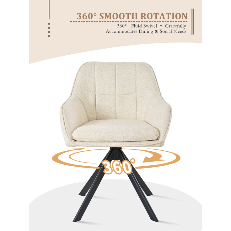 GOEURVANT 1437 Esszimmerstühle 4er-Set mit Armlehnen, 360° Drehbar, Chenille - Creme – Bild 9