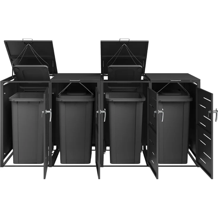 STEELSØN 'Diorus' Mülltonnenbox 4er je 240 Liter, graphitschwarz, Mülltonnenverkleidung aus Stahl mit Sichtstreifen, wetterfest, 116x80x268 cm, abschließbare Müllbox für 4 Tonnen – Bild 10