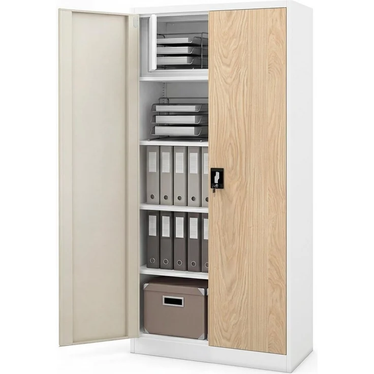 Jan Nowak Aktenschrank Büroschrank Metall mit Schließfach, 185x90x45 cm | Ordnerschrank, Dokumentenschrank, Archivschrank für 48 Ordner, 3 Fachböden je 50 kg, separates Schließfach, 3-Punkt-Schloss – Bild 1