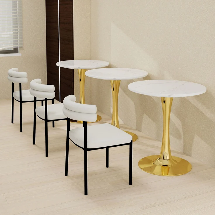 Novelux Couchtisch Gold Marmor Optik Rund 70 cm – Mid-Century Modern Esstisch für 2-4 Personen, Weißes Marmordekor – Bild 8