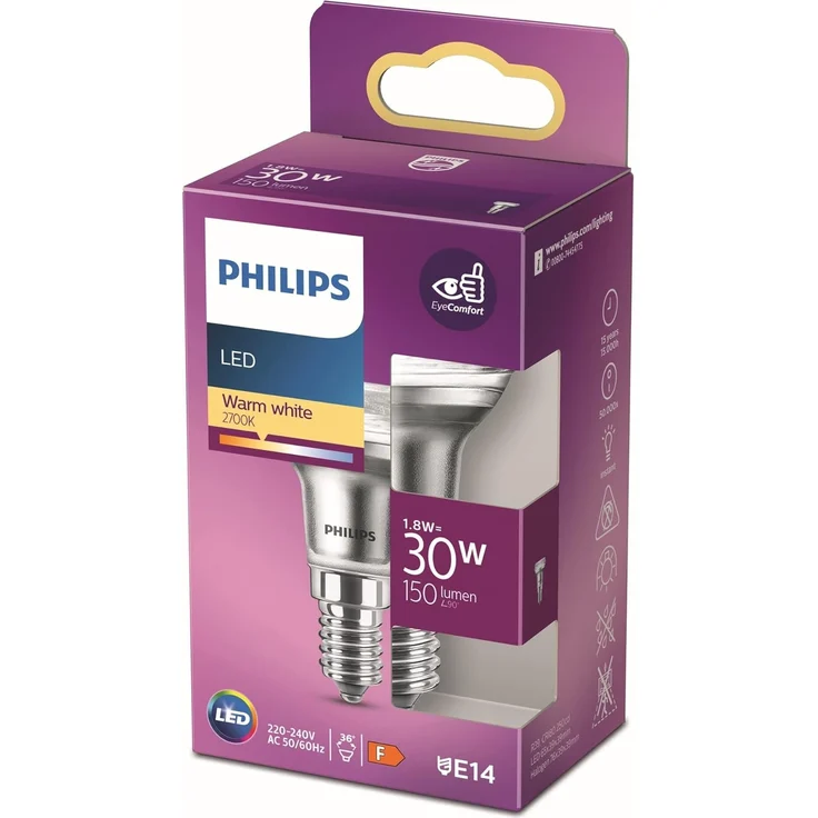 Philips LED Classic E14 Reflektor (30 W), E14 Lampe mit warmweißem Licht, energiesparende LED Beleuchtung mit langer Nutzlebensdauer, Weiß