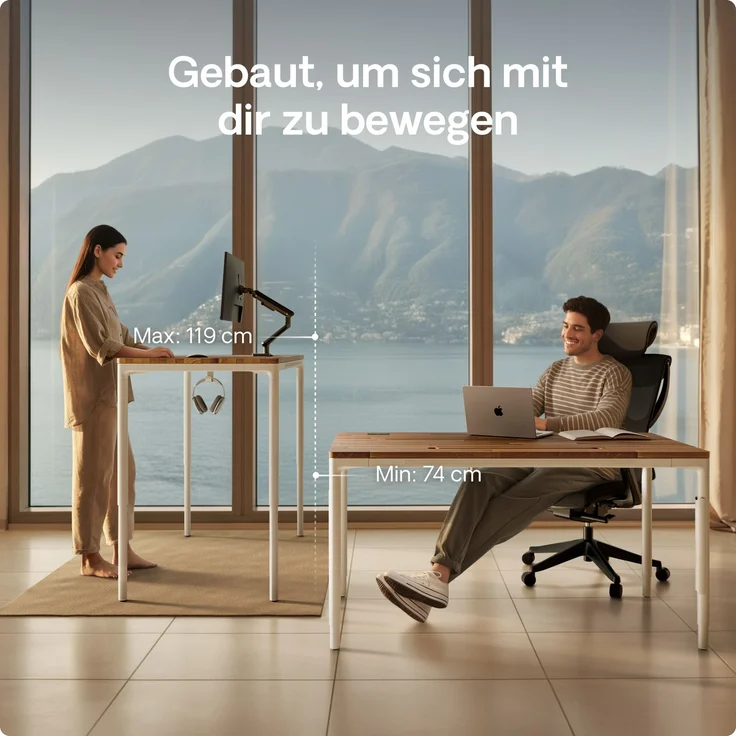 Desktronic Elektrisch höhenverstellbarer Schreibtisch HomeMax 160x80 cm Weiß/Massives Walnussholz mit Memory-Funktion, Anti-Kollisions Technologie, USB-A und USB-C-Ladeanschlüssen – Bild 6