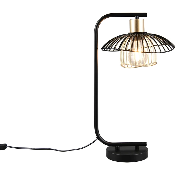 Große Tischleuchte LAURIS mit Gitter Lampenschirm Schwarz Gold, Höhe 44cm – Bild 2