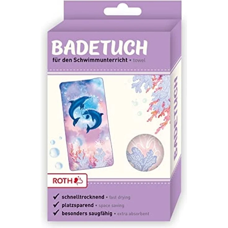 Roth Badetuch Delfine, 60 x 120 cm, Rosa / Blau, saugfähig, platzsparend – Bild 7