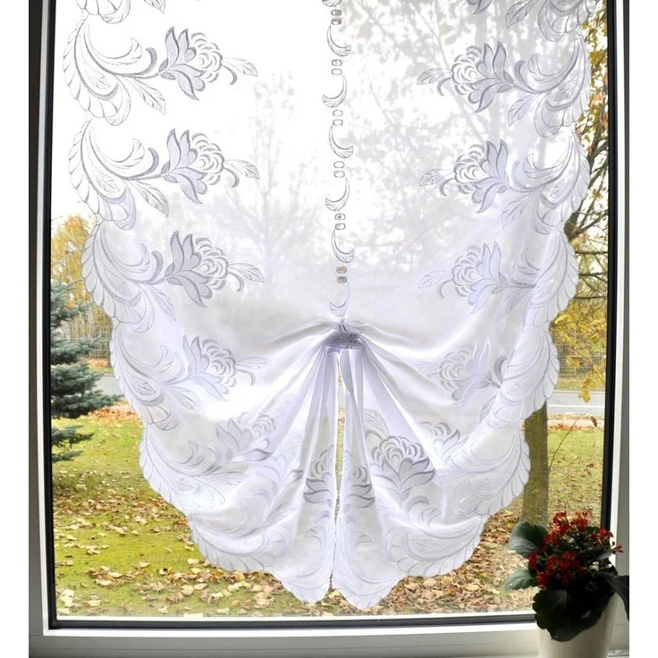 Stickereien Plauen Scheibengardine Lara, 1 Stück, Multifunktionsband, transparent, Spitze Stickerei (1 St), Multifunktionsband, transparent, Voile, veredelt mit echter Plauener Spitze Stickerei – Bild 1