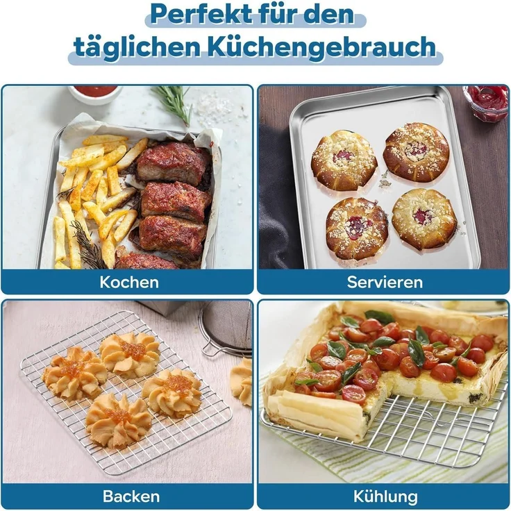 Onader Edelstahl Mini Backblech mit Abkühlgitter Set 23,7x17,7x2,5cm – Bild 7