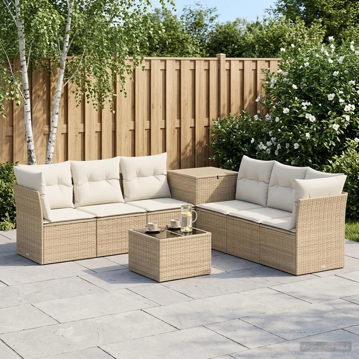 vidaXL Sofa Set 8 stk. Beige und Cremeweiß Polyrattan und Stahl 3448284 – Bild 1