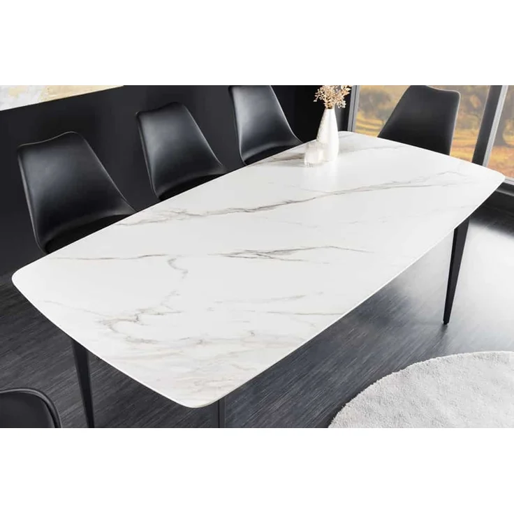 Eleganter Esstisch VENEZIA 160cm weiss-schwarz Marmor-Optik Keramik schwarzes Metall-Gestell Retro – Bild 3