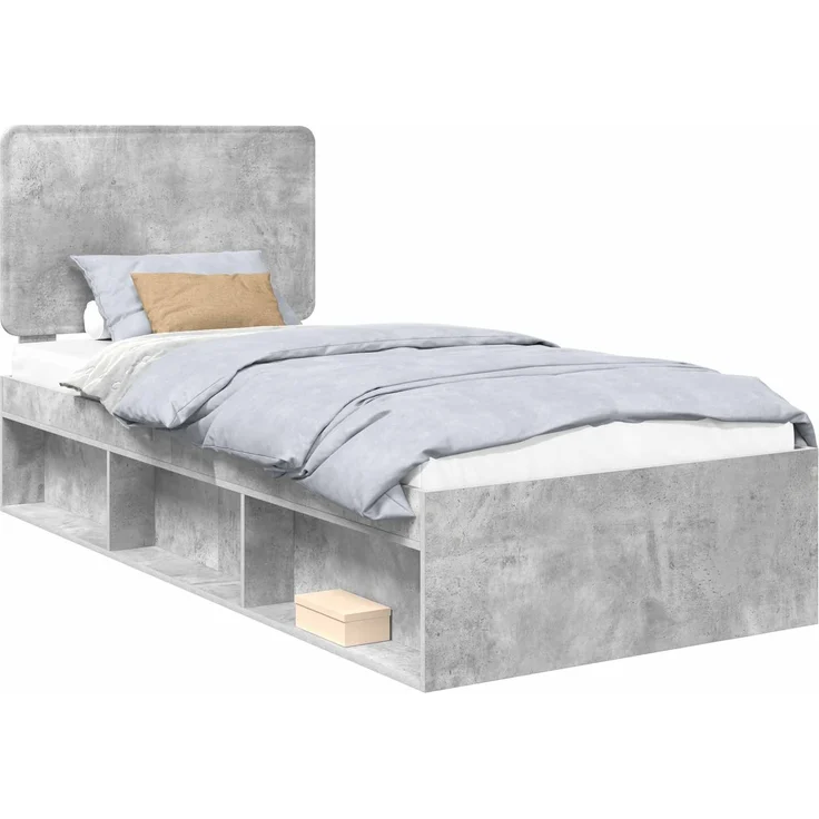 vidaXL Bettrahmen Beton Grau 90 x 190 cm Massives Kiefernholz 3412545 – Bild 1
