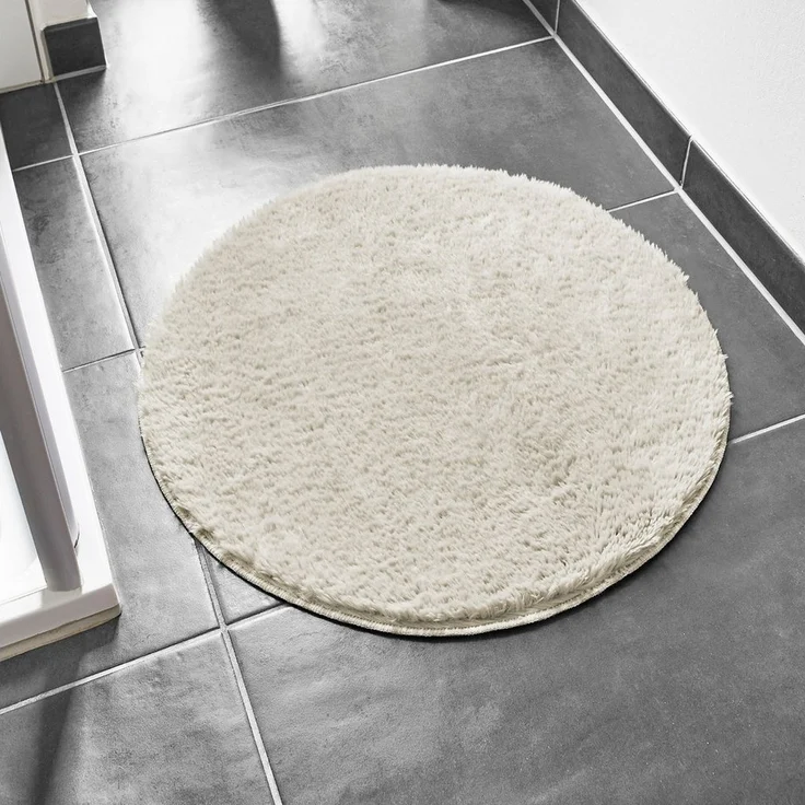 andiamo Badematte rutschfest Florida - Badezimmerteppich weich und flauschig - Badteppich rutschfest waschbar Duschvorleger Badvorleger für Badezimmer 60 cm rund beige – Bild 1