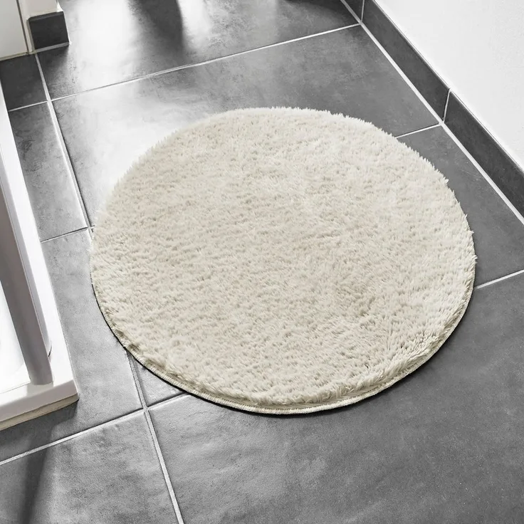 andiamo Badematte rutschfest Florida - Badezimmerteppich weich und flauschig - Badteppich rutschfest waschbar Duschvorleger Badvorleger für Badezimmer 60 cm rund beige