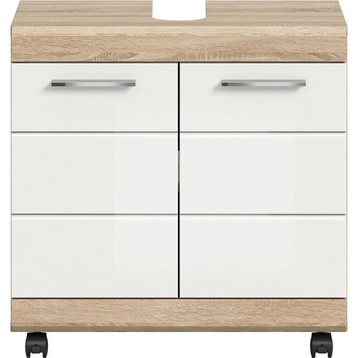 welltime Waschbeckenunterschrank SIENA, Breite 60cm, 2 Türen, auf Rollen, MDF-Front (TOPSELLER!, mit Siphonausschnitt 10x25 cm) in verschiedenen Farben erhältlich, Badmöbel, Badschrank, Kommode, Bad – Bild 3