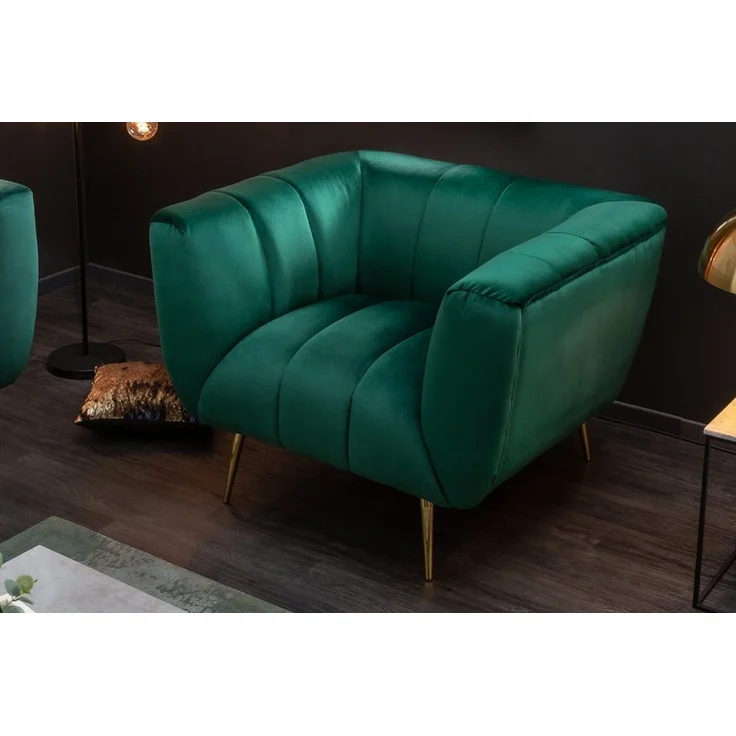 riess-ambiente Sessel NOBLESSE 105cm smaragdgrün / gold (Einzelartikel, 1-St), Wohnzimmer · Samt · Metall · mit Armlehne · Retro – Bild 2