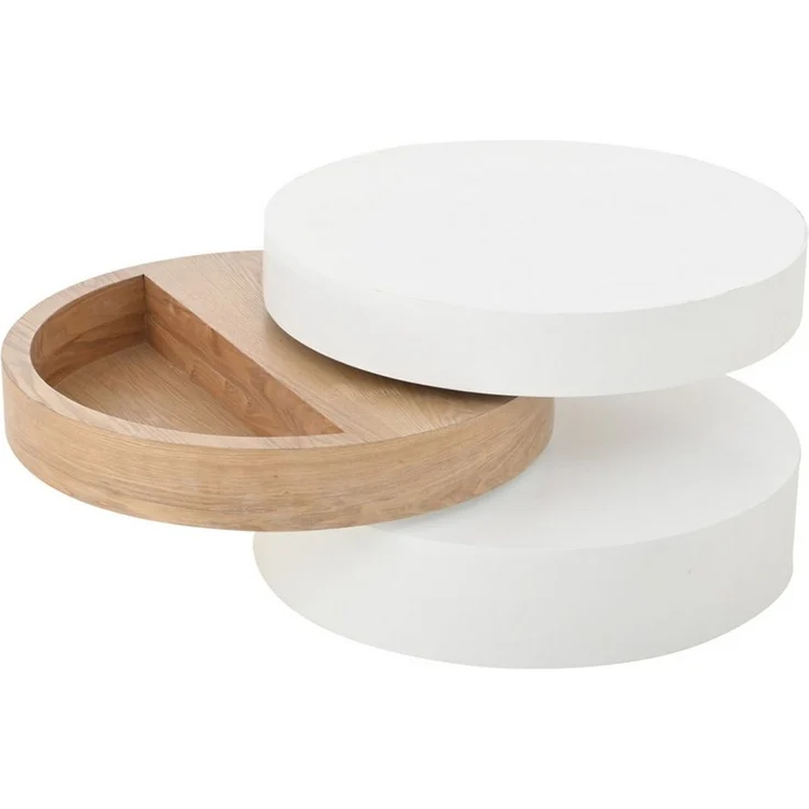 BBWL Couchtisch 360° mit Stauraum, 3 Ebenen, ausziehbarer Tischplatte, MDF, Drehbarer Couchtisch, moderner Wohnzimmertisch Weiß/Natur – Bild 2
