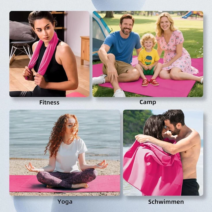 Mikrofaser Handtuch 3er-Set Groß Klein Rosa Fitness Strand Reise – Bild 2