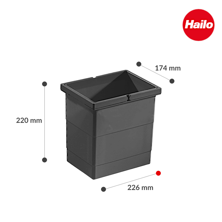 Hailo Inneneimer 1138979 dunkelgrau 6,5 Liter 226 x 174 x 220 mm 2 Henkel – Bild 3