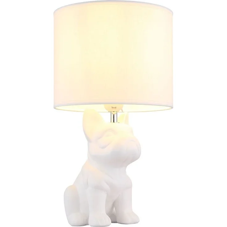 GLOBO LIGHTING LED Tischleuchte, Leuchtmittel inklusive, Warmweiß, Tischlampe Tischleuchte LED Keramik Hund Textil Leselampe weiß H 40 cm – Bild 1