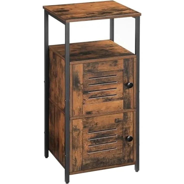 HOOBRO Beistellschrank, Industrie Kommode Schrank, Schmaler Schrank mit offenen Ablagen, Vintage, stabil, Seitenschrank, Wohnzimmer, Schlafzimmer, Flur EBF13CW01