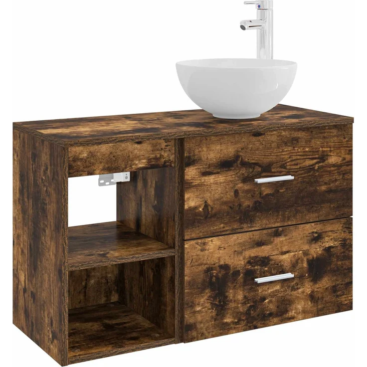 vidaXL Badezimmerschrank-Set 2 stk. Geräucherte Eiche 3403868 – Bild 2