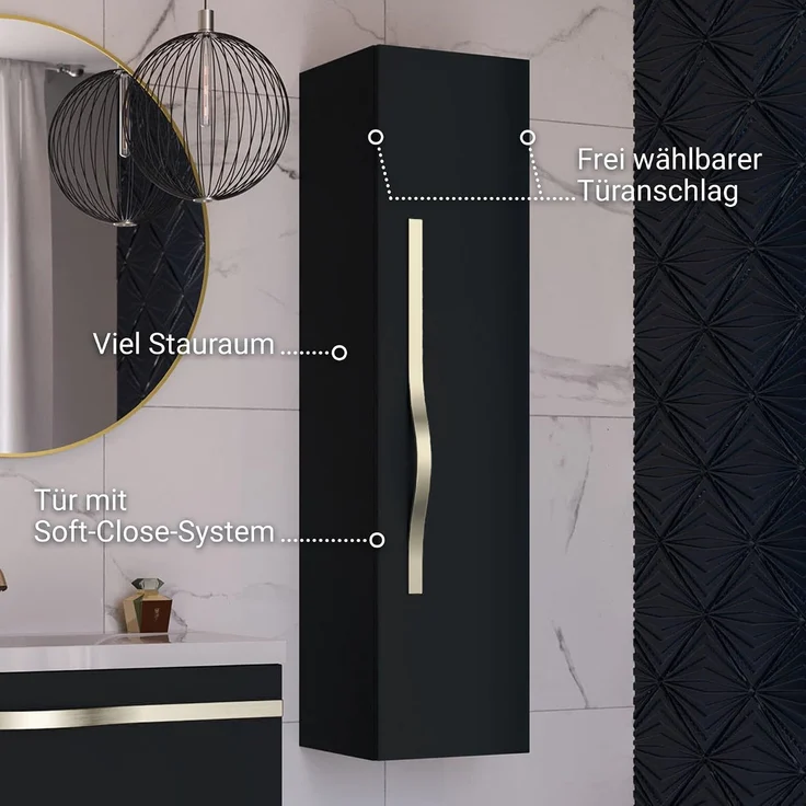 BADEDU FILS Hochschrank 33 cm breit, Schwarz, Griff Silber – Bild 4