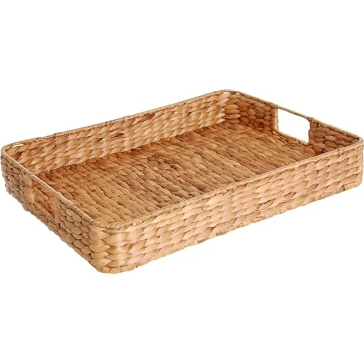 VIVANNO Tablett Wasserhyazinthe TIM, Natur Geflochten 40x30x6 cm, Wasserhyazinthe – Bild 2