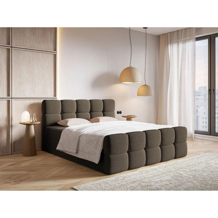 Selsey 'Cloudy' Boxbett mit Bettkästen, Matratze, Topper, Bouclé-Bezug, braun, 140x200 cm – Bild 3