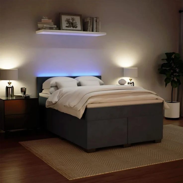 vidaXL Boxspringbett mit Matratze Dunkelgrau 140x190 cm Samt 3288601 – Bild 5