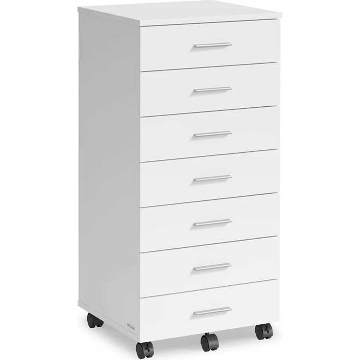 VASAGLE Rollcontainer, mobiler Aktenschrank, Schubladenschrank, Druckerständer mit 7 Schubladen, mit schraubenlosen Gleitschienen, für Büro, Homeoffice, wolkenweiß OFC085WB02 – Bild 1