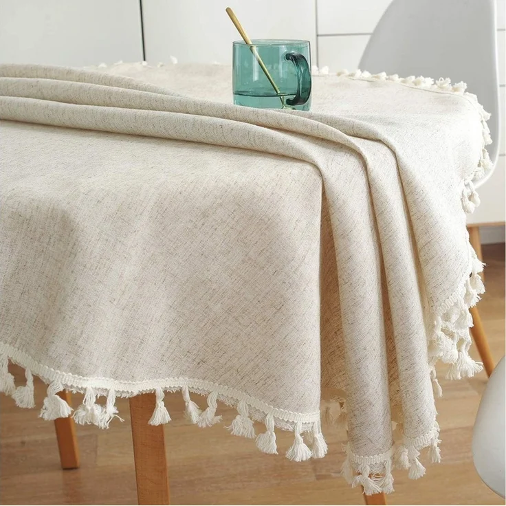 TUWENA Tischdecke Abwaschbar Leinen Baumwolle Tischtuch,Knitterfrei Tischtuch mit Quaste – Bild 2