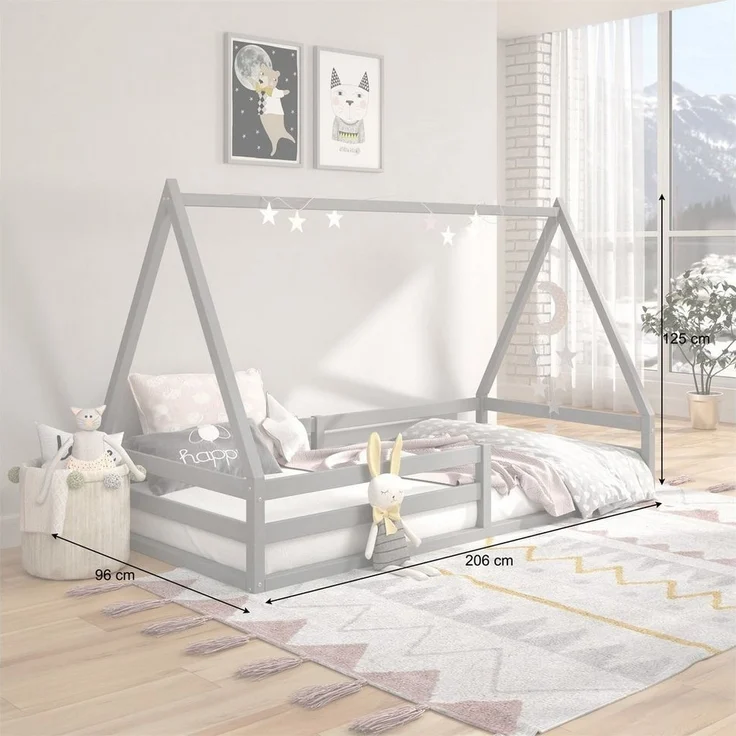 IDIMEX Kinderbett SILA, Hausbett Tipibett Kinderbett Bett Kiefer 90 x 200 Montessori – Bild 3