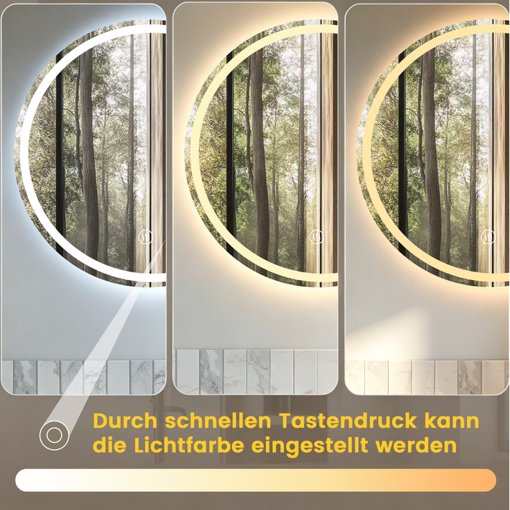 Badspiegel mit LED-Beleuchtung, dimmbar und beschlagfrei, 60x60 cm, Silber – Bild 2
