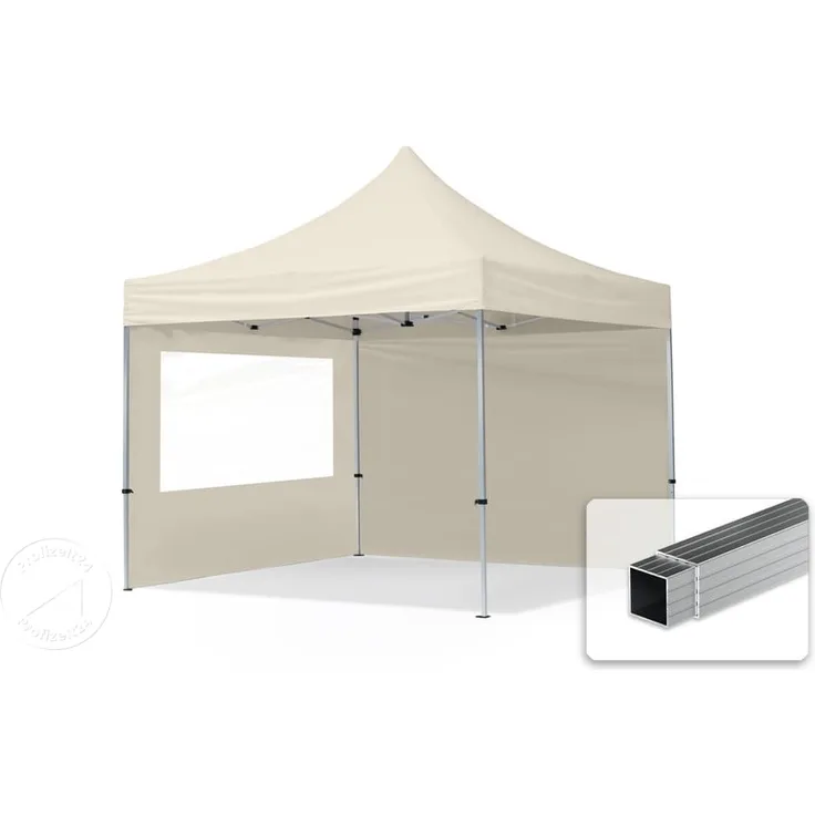 3x3 m Faltpavillon, ECONOMY Alu 32mm, Seitenteile mit Panoramafenster, creme