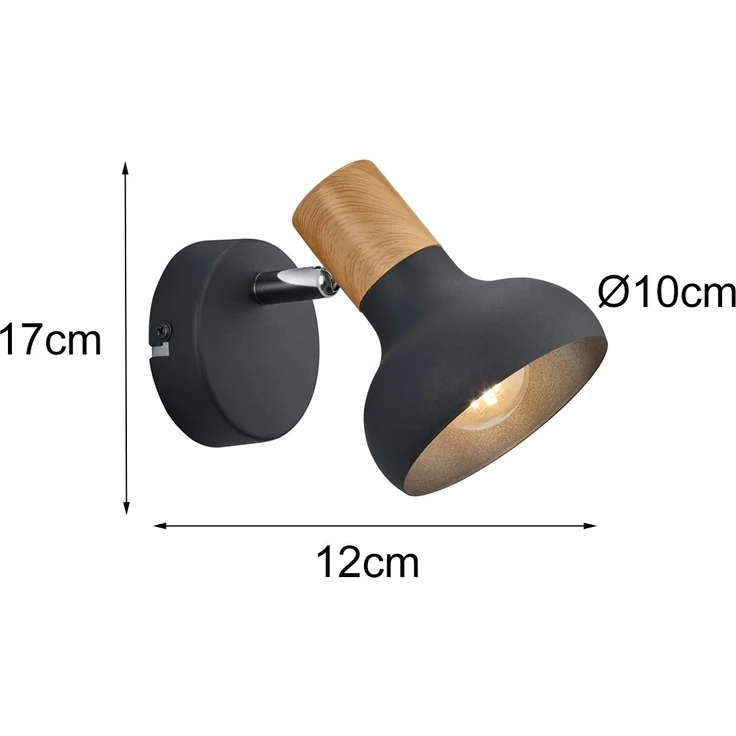 Wandstrahler LATIKA Metall Schwarz mit Holzoptik, Breite 10cm – Bild 4