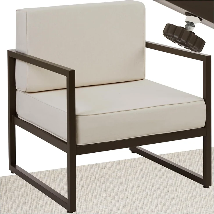 tectake Gartenstuhl Balkonstuhl, Dicke Sitzpolster, 120 kg Belastbarkeit, 74 x 78 x 85 (Terrassenstuhl Comosa für Außen in Braun/Beige, 1 St), höhenverstellbar, Stahlgestell, wasserabweisende Polyesterbezüge – Bild 1
